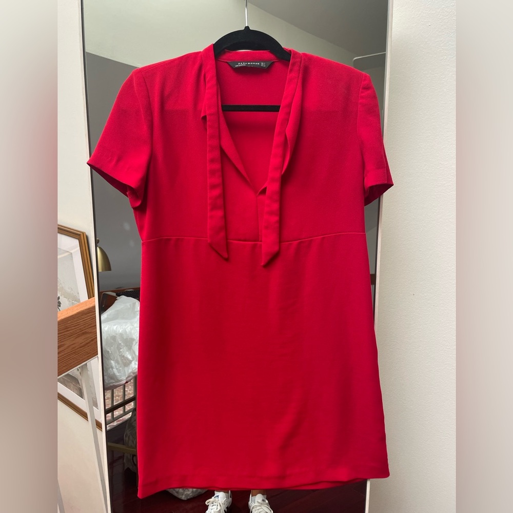 Zara Red Short Sleeve Shift Dress